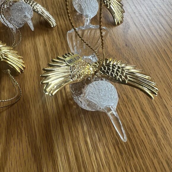 Hummingbird Bird Christmas Ornament Clear Acrylic Plastic Gold Wings lot of 4 - Picture 9 of 9